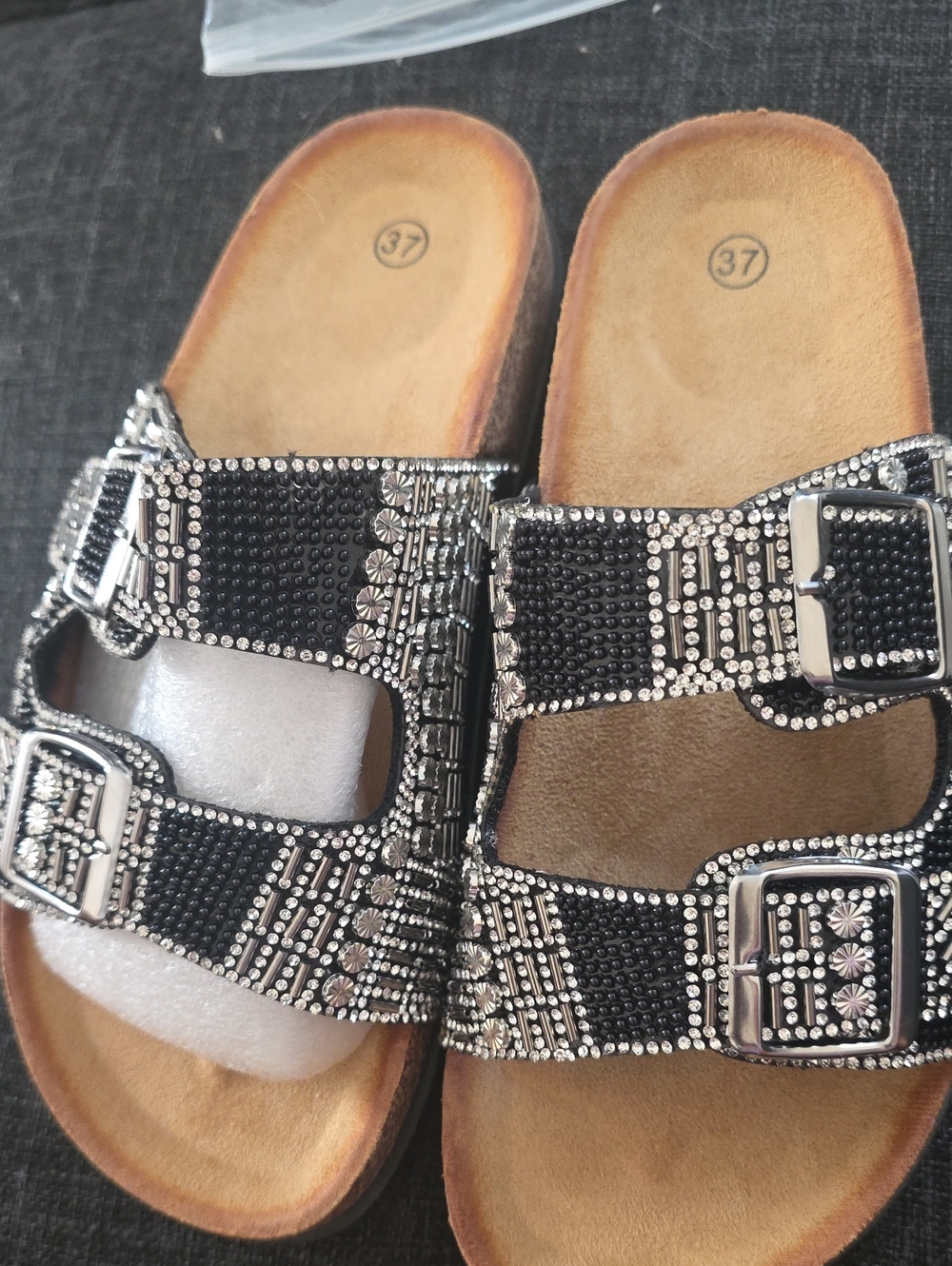 New/ Black Embellished Double-Buckle Slide Sandals Size 37EUR / 6 US